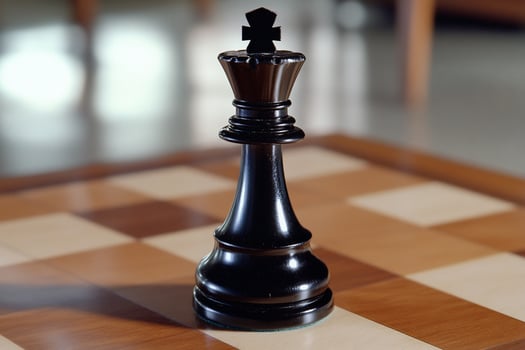 A black chess piece sitting on top of a chess board photo