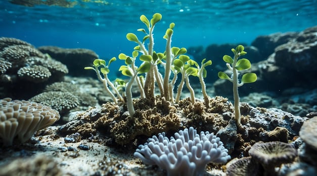 Coral replanting in a marine ecosystem focusing on new coral growth and recovery efforts photo