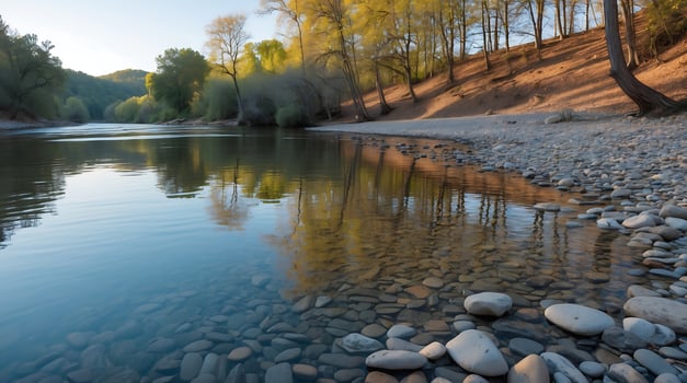 Clean river with reflections and clear sky in a natural landscape on a calm day photo