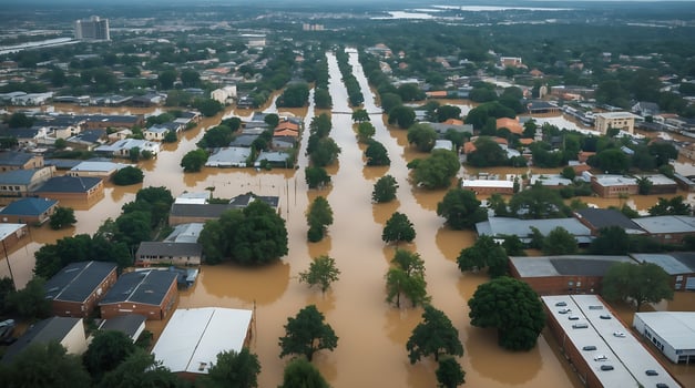 Urban area under water after severe flooding caused by climate change photo