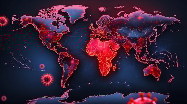 Global disease map displaying red vectors indicating impact of climate change photo