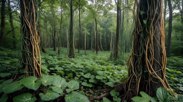 Invasive vines overwhelming a once-thriving forest habitat photo