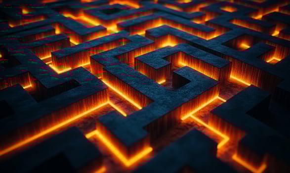 A maze with glowing orange lines photo