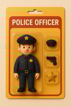 Police officer figurine in packaging on beige background photo