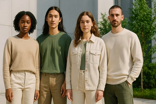 A group of people wearing beige clothing photo