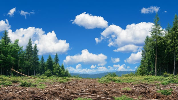 A forest with trees and dirt photo