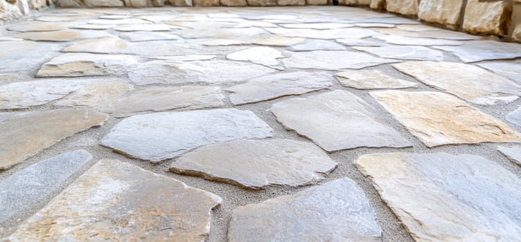 A close-up view of a stone-paved surface in a natural setting. photo