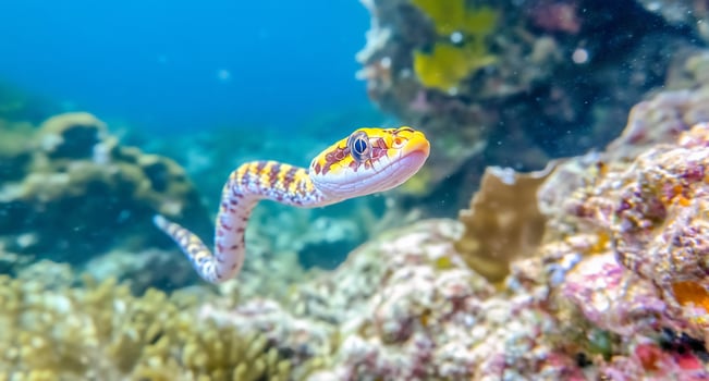 A colorful fish swimming among coral in a vibrant underwater scene. photo