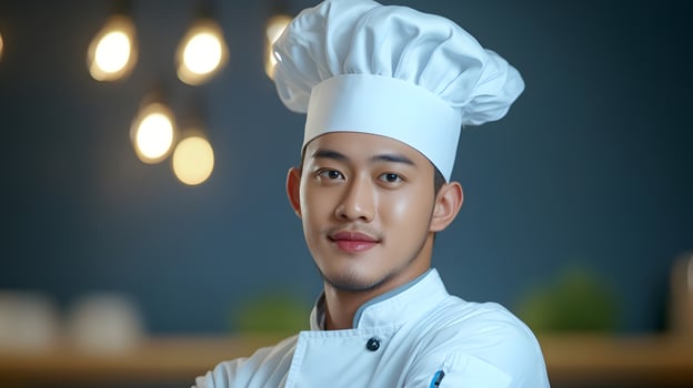 Portrait of a confident and smiling young restaurant chef in uniform posing proudly in their workplace showcasing their culinary expertise and dedication to the hospitality industry photo
