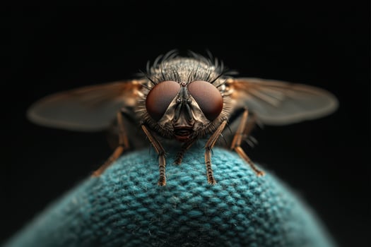 A fly is sitting on top of a blue glove photo