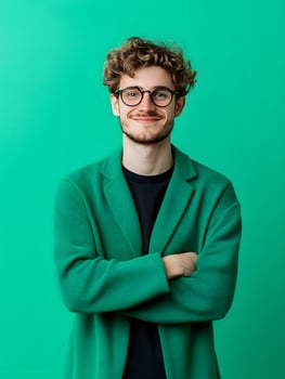 Portrait of a stylish young man in a green jacket photo