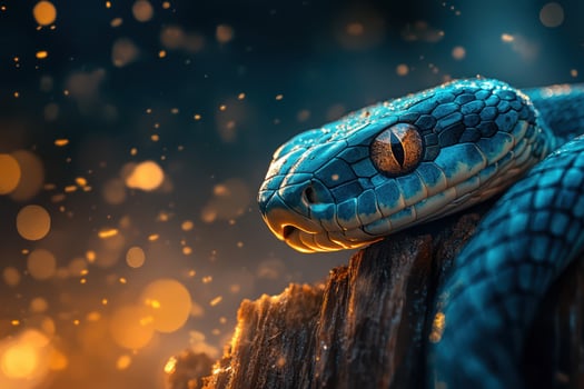 A blue snake with bright eyes photo