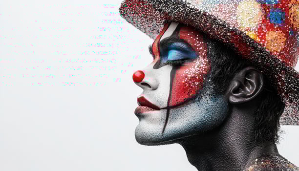 Captivating Clown Portrait Studio Setting Professional Makeup Background with Copyspace photo