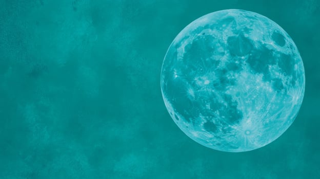 Celestial moon against teal textured background - abstract chaos and serenity photo