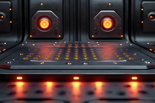Futuristic Industrial Interior with Glowing Red Lights for Sci-Fi Design Projects photo