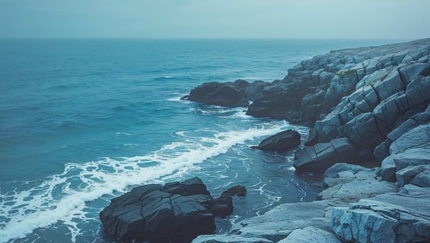A view of the ocean from a rocky cliff photo
