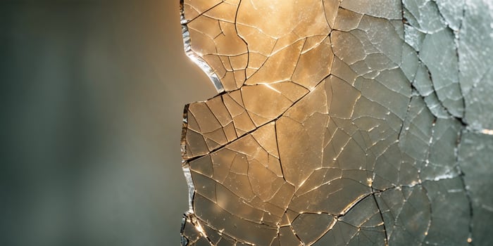 A cracked wall with a light shining through it photo