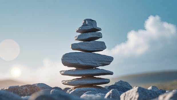 Stacked grey stones rock formation nature balance. photo