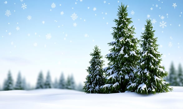 Christmas background with snow covered fir trees photo