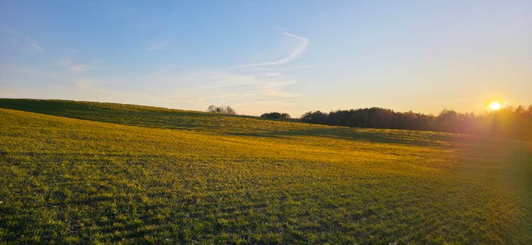 Golden fields stretching under a sunset sky, showcasing the beauty of rural landscapes and evoking a sense of peace and tranquility. photo