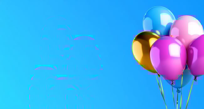Colorful balloons against a bright blue background for celebrations. photo