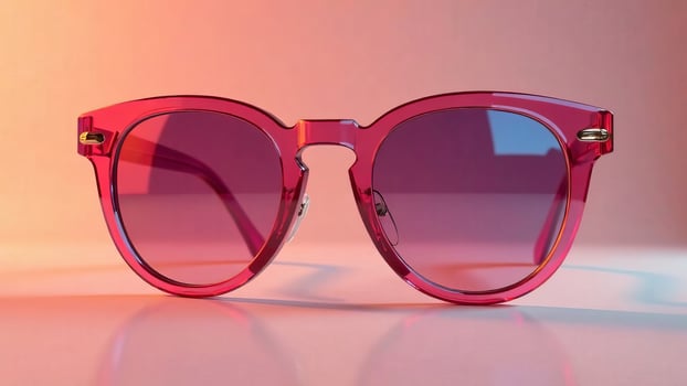 Close-up sunglasses on pink and blue gradient background, plastic frame photo