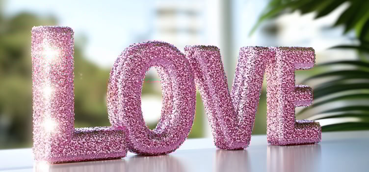 Pink glitter love sign on a table photo