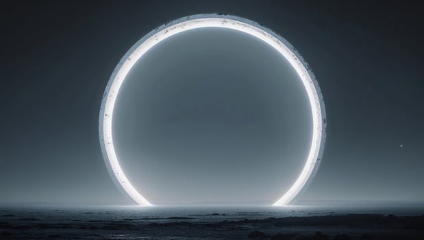 Dark Night Landscape in Glowing Circular Frame. photo