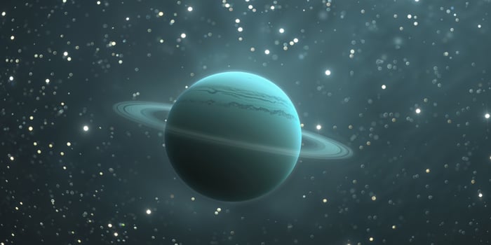 A solitary planet drifts silently among countless stars in the vast emptiness of space. photo