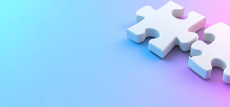 Two white puzzle pieces on a gradient background. photo