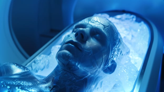 This figure in cryonic storage highlights advanced preservation tech for future explorers. photo