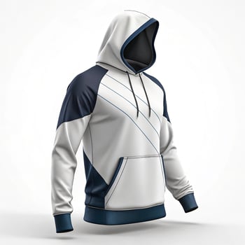 A white and blue hoodie with a hood photo