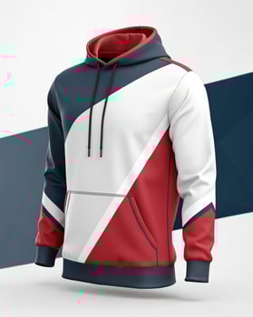 A red, white and blue hoodie with a white and blue stripe photo