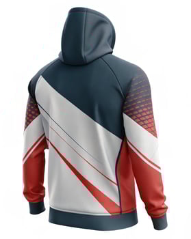 The back of a red, white and blue hoodie photo
