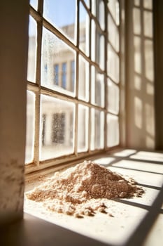 Psyllium powder on a windowsill with sunlight photo
