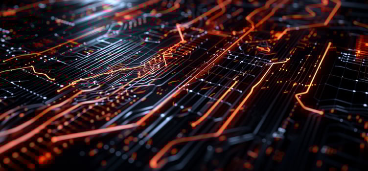 A computer circuit board with glowing lines photo