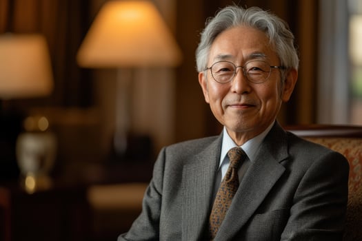 Mature man portrait. Senior with glasses. Gray hair person sitting. Business style. Intelligent appearance. Indoors shoot. photo
