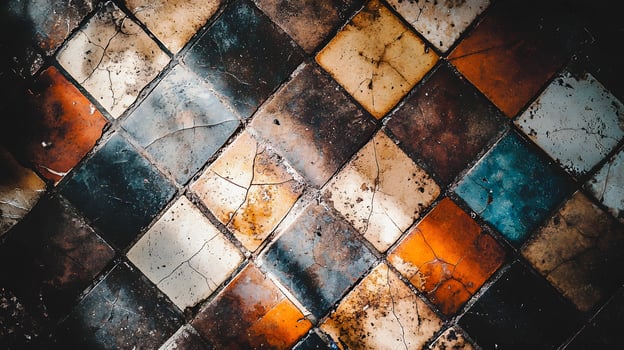 Antique Cracked Tile Floor Diamond Pattern Aged Texture Vintage Design Grunge Background photo