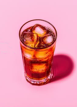 Refreshing Glass of Cola with Ice Natural Sunlight Background Copyspace Vibrant Environment photo