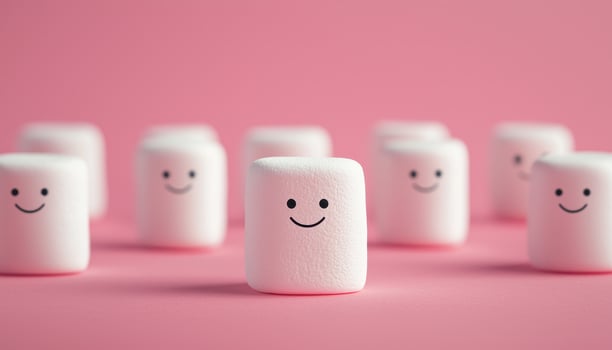 Playful Marshmallow Characters on Pink Background with Copyspace for Fun Content Creation photo