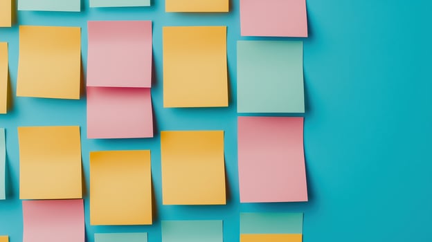 Colorful Sticky Notes on Bright Blue Background for Office Organization and Creative Ideas photo