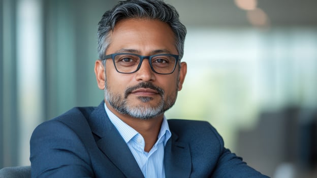 Professional man in modern office setting, exuding confidence and focus photo
