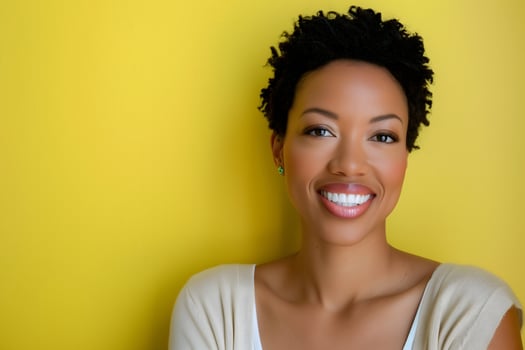 Cheerful Portrait of a Young African American Woman with Neatly Styled Hair and a Joyful Look photo