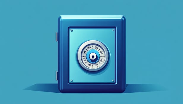 Secure blue steel safe. Detailed illustration of a sturdy, modern safe with a combination lock photo
