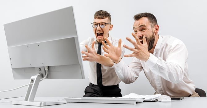 Two happy motivated employee celebrates a promotion, the completion of a deal, or a financial reward. Businessmen celebrating a successful stock trade, the rise of cryptocurrencies photo