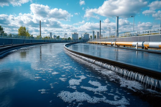 Modern urban wastewater treatment plant cleaning polluted water photo