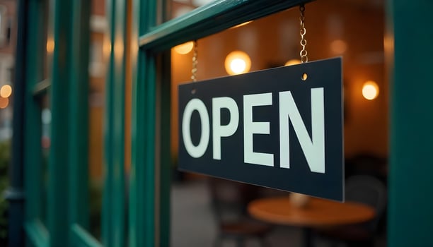 Open sign on a shop window photo