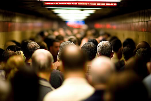 A crowd of people in a subway photo