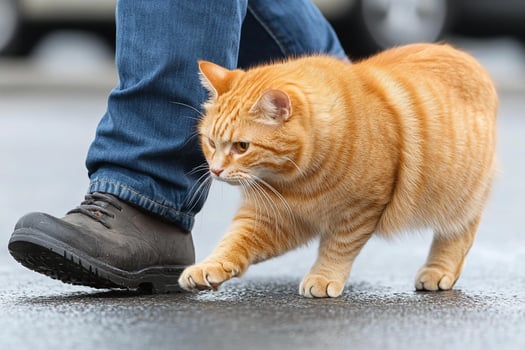 An orange tabby cat walking on the street photo