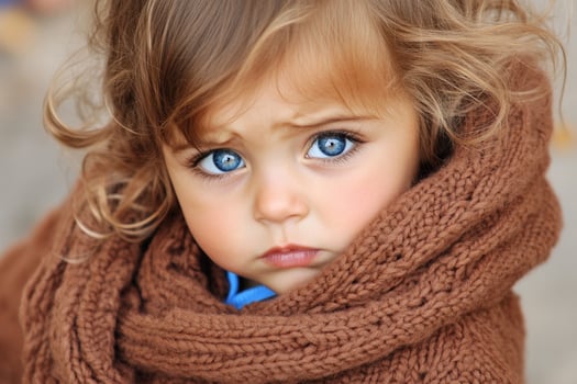 A little girl with blue eyes wearing a brown scarf photo